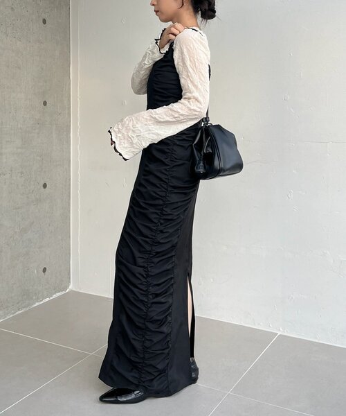 CAPRICIEUX LE'MAGE(カプリシューレマージュ)の「【セレモニーシーンにも◎】ギャザーキャミワンピース(ワンピース・レディース・ホワイト系その他/ブラック・PS/FREE)」の14枚目の写真