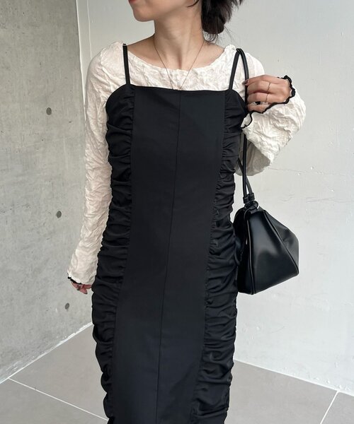 CAPRICIEUX LE'MAGE(カプリシューレマージュ)の「【セレモニーシーンにも◎】ギャザーキャミワンピース(ワンピース・レディース・ホワイト系その他/ブラック・PS/FREE)」の15枚目の写真