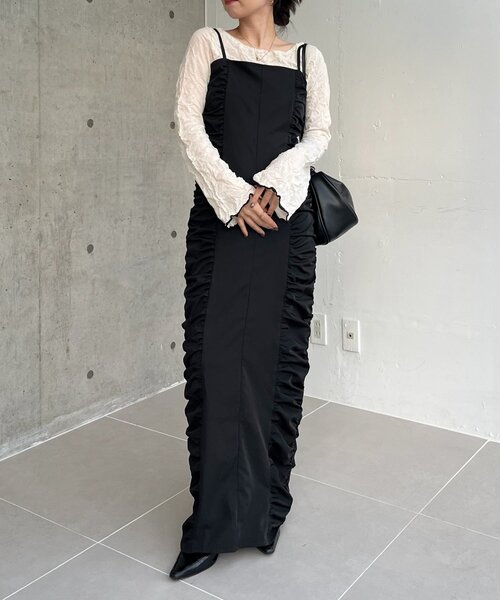 CAPRICIEUX LE'MAGE(カプリシューレマージュ)の「【セレモニーシーンにも◎】ギャザーキャミワンピース(ワンピース・レディース・ホワイト系その他/ブラック・PS/FREE)」の18枚目の写真