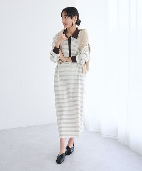 CRAFT STANDARD BOUTIQUE(クラフトスタンダードブティック)の「ポロ衿ボーダーワンピース◆(ワンピース・レディース・アイボリー/ブラウン・M/L)」の7枚目の写真