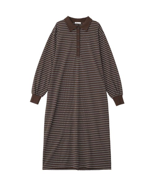 CRAFT STANDARD BOUTIQUE(クラフトスタンダードブティック)の「ポロ衿ボーダーワンピース◆(ワンピース・レディース・アイボリー/ブラウン・M/L)」の3枚目の写真