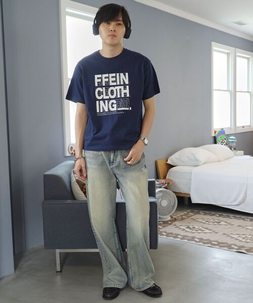 FFEIN（フェイン）の「【FFEIN（フェイン）】線画グラフィックロゴショート丈Tシャツ / Tシャツ クルーネック 半袖 プリント 【短丈】（Tシャツ/カットソー・メンズ・レモンイエロー/ネイビー/レッド・LARGE/MEDIUM/SMALL）」の10枚目の写真
