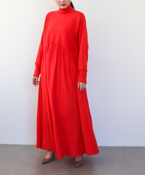 Three Four Time（ｽﾘｰﾌｫｰﾀｲﾑ）の「ギャザーニットワンピース（ワンピース・レディース・オレンジ/ブラック・FREE）」の2枚目の写真