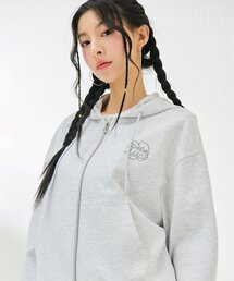 レディースポイント刺繍フードジップアップ-DARG4361B0B