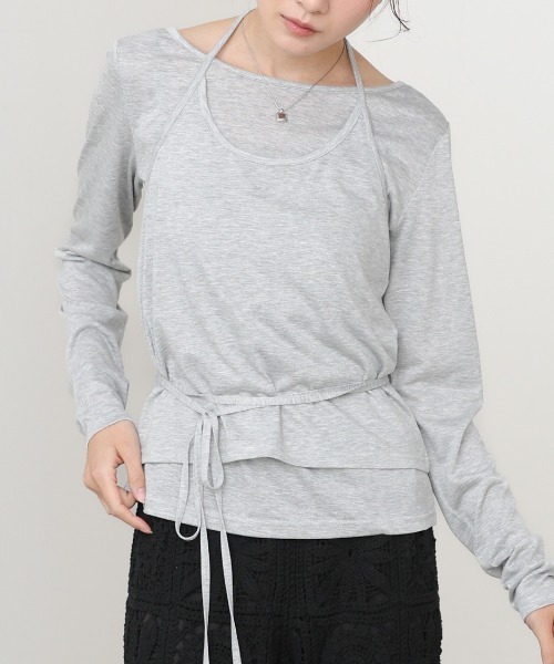 Bab(バブ)の「【レイヤードアイテム】ホルターレイヤードカットソー(Tシャツ/カットソー・レディース・杢グレー/オフホワイト/サックスブルー・FREE)」の2枚目の写真