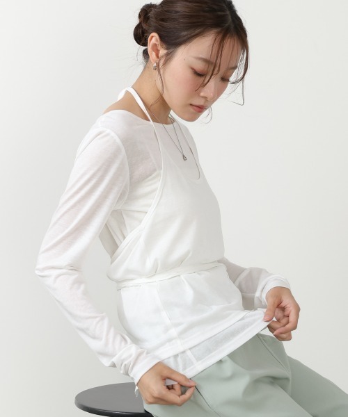 Bab(バブ)の「【レイヤードアイテム】ホルターレイヤードカットソー(Tシャツ/カットソー・レディース・杢グレー/オフホワイト/サックスブルー・FREE)」の4枚目の写真