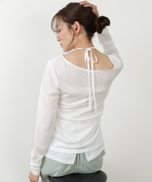 Bab(バブ)の「【レイヤードアイテム】ホルターレイヤードカットソー(Tシャツ/カットソー・レディース・杢グレー/オフホワイト/サックスブルー・FREE)」の9枚目の写真