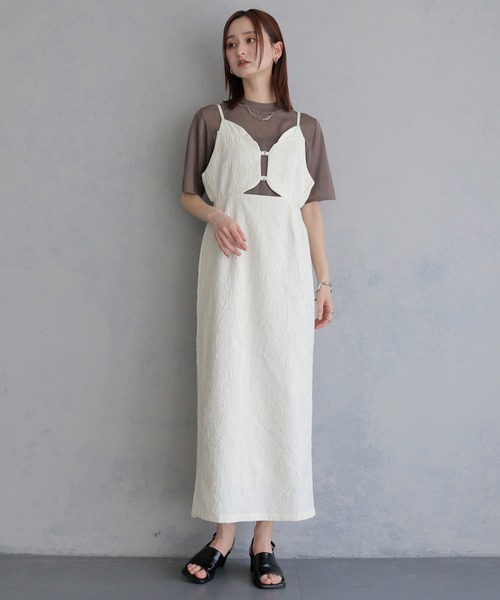 &g'aime(アンジェム)の「【&g'aime 】シワ加工キャミワンピース Wrinkle-Textured Cami Dress(ワンピース・レディース・アイボリー/ブラウン/ブラック・FREE)」の2枚目の写真