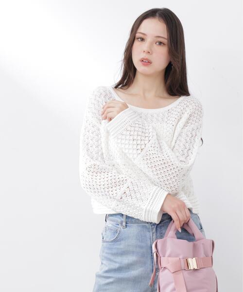 PROPORTION BODY DRESSING(プロポーションボディドレッシング)の「透かし編みボックスニット / 1216170300(ニット/セーター・レディース・ホワイト系その他/ピンク/パープル・FREE)」の6枚目の写真