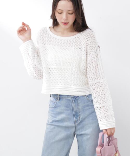 PROPORTION BODY DRESSING(プロポーションボディドレッシング)の「透かし編みボックスニット / 1216170300(ニット/セーター・レディース・ホワイト系その他/ピンク/パープル・FREE)」の7枚目の写真