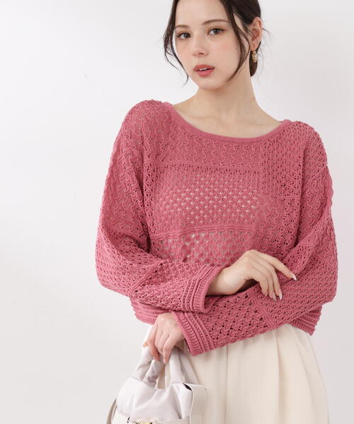 PROPORTION BODY DRESSING(プロポーションボディドレッシング)の「透かし編みボックスニット / 1216170300(ニット/セーター・レディース・ホワイト系その他/ピンク/パープル・FREE)」の3枚目の写真