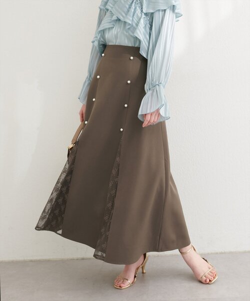 natural couture（ナチュラルクチュール）の「レース切り替えフレアスカート（スカート・レディース・ブラウン/ミント/ブラック/アイボリー・FREE）」の3枚目の写真