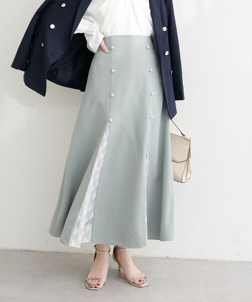 natural couture（ナチュラルクチュール）の「レース切り替えフレアスカート（スカート・レディース・ブラウン/ミント/ブラック/アイボリー・FREE）」の4枚目の写真