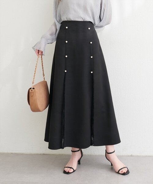 natural couture（ナチュラルクチュール）の「レース切り替えフレアスカート（スカート・レディース・ブラウン/ミント/ブラック/アイボリー・FREE）」の2枚目の写真