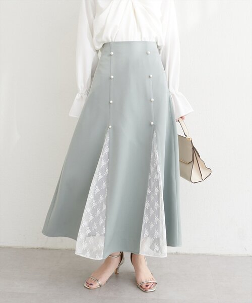 natural couture（ナチュラルクチュール）の「レース切り替えフレアスカート（スカート・レディース・ブラウン/ミント/ブラック/アイボリー・FREE）」の8枚目の写真