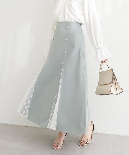 natural couture（ナチュラルクチュール）の「レース切り替えフレアスカート（スカート・レディース・ブラウン/ミント/ブラック/アイボリー・FREE）」の9枚目の写真