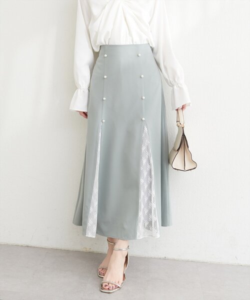 natural couture（ナチュラルクチュール）の「レース切り替えフレアスカート（スカート・レディース・ブラウン/ミント/ブラック/アイボリー・FREE）」の10枚目の写真