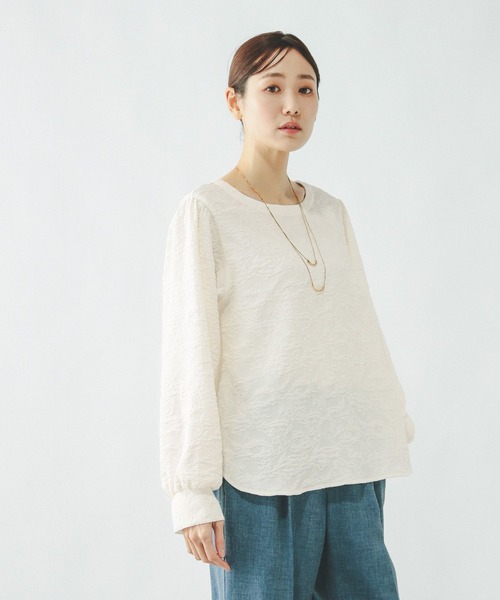 GLOBAL WORK（グローバルワーク）の「ジャガード2WAYブラウス/601068（シャツ/ブラウス・レディース・ブラック/ピンク系その他/ホワイト・LARGE/MEDIUM）」の2枚目の写真