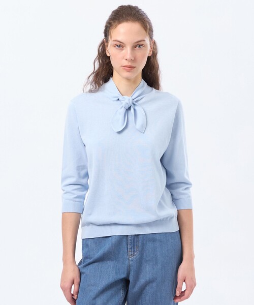 MACKINTOSH PHILOSOPHY（ﾏｯｷﾝﾄｯｼｭ ﾌｨﾛｿﾌｨｰ）の「リボンタイニット（ニット/セーター・レディース・ライトイエロー/ブルー系その他2/ベージュ系その他・38）」の2枚目の写真