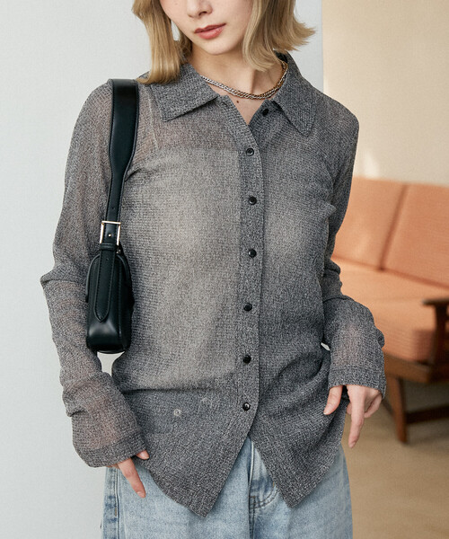 PUBLUX(パブリュクス)の「PUBLUX/パブリュクス メッシュ シャツ カーディガン 限定展開(カーディガン/ボレロ・レディース・ブラウン/ブラック/チャコールグレー・フリ-)」の10枚目の写真
