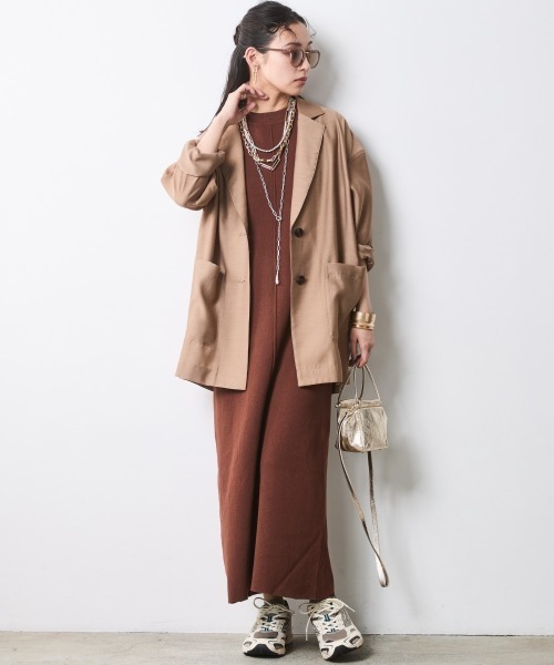 CHIC STYLE(シックスタイル)の「綿100%タンクトップニットロングワンピース<大きいサイズ有>シックスタイル(ワンピース・レディース・ベージュ系/ブラック・LL/3L/4L/5L/M/L)」の3枚目の写真
