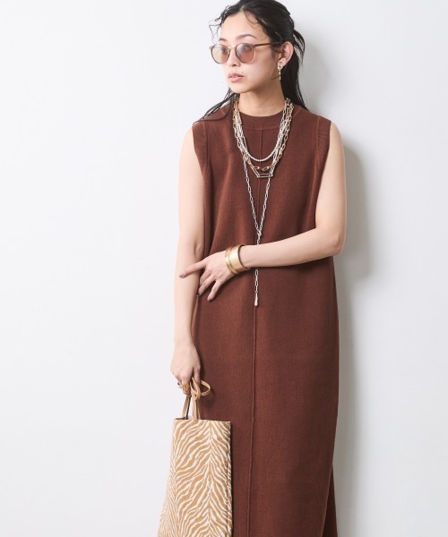 CHIC STYLE(シックスタイル)の「綿100%タンクトップニットロングワンピース<大きいサイズ有>シックスタイル(ワンピース・レディース・ベージュ系/ブラック・LL/3L/4L/5L/M/L)」の6枚目の写真