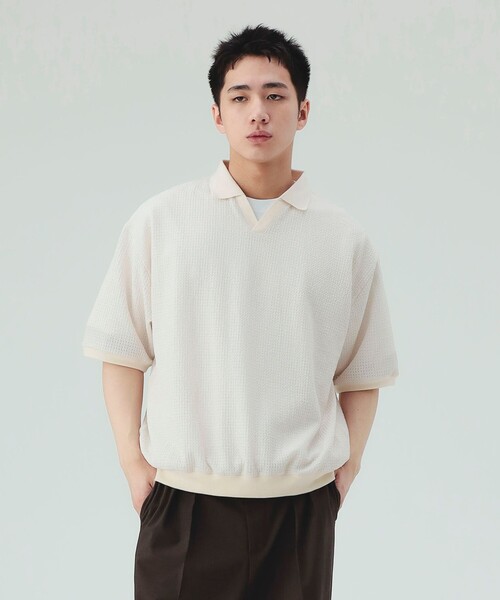 BEAMS HEART(ビームスハート)の「メッシュ スキッパー ポロシャツ(ポロシャツ・メンズ・ブラック/ホワイト系その他5・LARGE/MEDIUM/SMALL)」の3枚目の写真