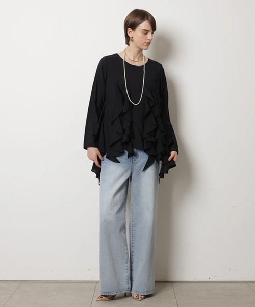 CADUNE（カデュネ）の「フリルチュニック（シャツ/ブラウス・レディース・ブラック/ホワイト・38/36）」の6枚目の写真