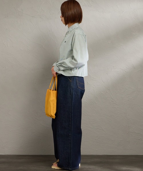 GYMPHLEX（ジムフレックス）の「[GYMPHLEX/ジムフレックス] ショート丈 ボタンダウン タイプライター マルチストライプシャツ（シャツ/ブラウス・レディース・グリーン・12）」の8枚目の写真