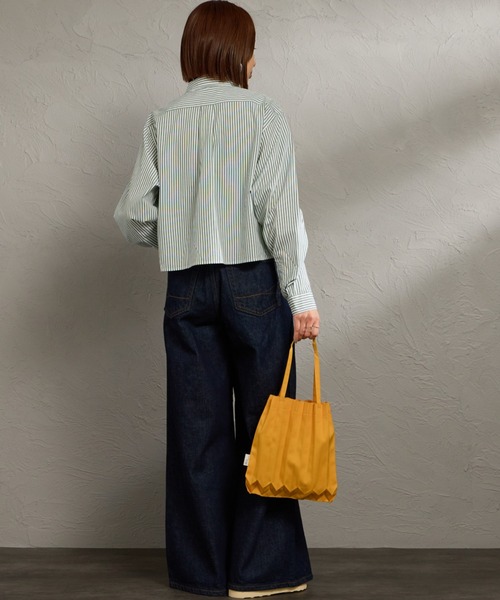 GYMPHLEX（ジムフレックス）の「[GYMPHLEX/ジムフレックス] ショート丈 ボタンダウン タイプライター マルチストライプシャツ（シャツ/ブラウス・レディース・グリーン・12）」の9枚目の写真