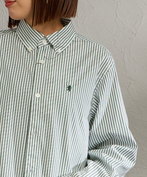 GYMPHLEX（ジムフレックス）の「[GYMPHLEX/ジムフレックス] ショート丈 ボタンダウン タイプライター マルチストライプシャツ（シャツ/ブラウス・レディース・グリーン・12）」の10枚目の写真