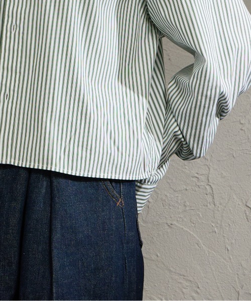 GYMPHLEX（ジムフレックス）の「[GYMPHLEX/ジムフレックス] ショート丈 ボタンダウン タイプライター マルチストライプシャツ（シャツ/ブラウス・レディース・グリーン・12）」の12枚目の写真