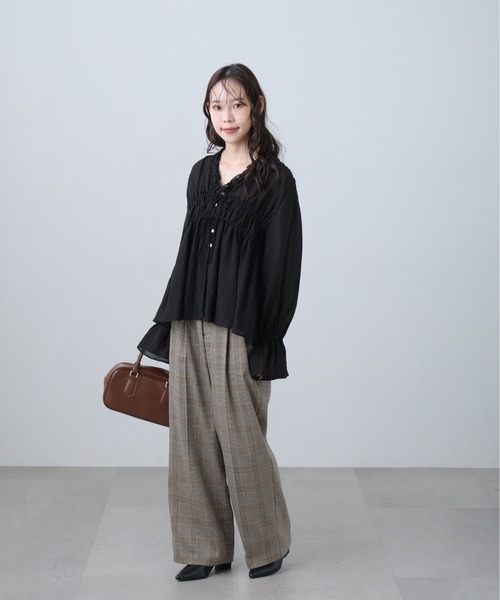 FREE'S MART（フリーズマート）の「◆麻調合繊シリーズ 麻調合繊タックワイドパンツ（その他パンツ・レディース・ネイビー/ホワイト/グレー系その他/ブラウン系その他・SMALL/MEDIUM）」の7枚目の写真