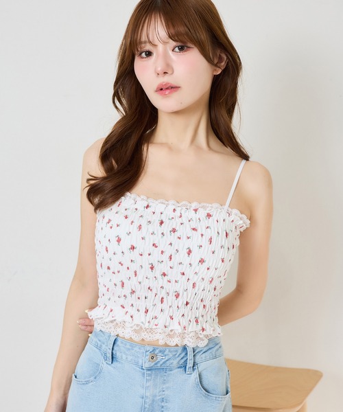 one after another NICE CLAUP（ワンアフターアナザーナイスクラップ）の「カップ付きシャーリングトップス（キャミソール・レディース・ブラック/ピンク/ホワイト系その他/オフホワイト・FREE）」の12枚目の写真