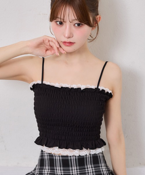 one after another NICE CLAUP（ワンアフターアナザーナイスクラップ）の「カップ付きシャーリングトップス（キャミソール・レディース・ブラック/ピンク/ホワイト系その他/オフホワイト・FREE）」の14枚目の写真