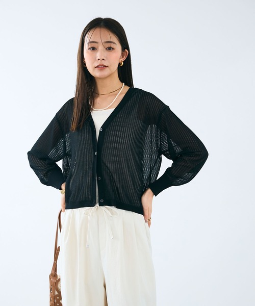 CROSS FUNCTION（クロスファンクション）の「《洗える》サマ美え シアーリブニットVネックカーディガン【CROSS FUNCTION/クロスファンクション】（カーディガン/ボレロ・レディース・モカ/ブラック・M/LL/L）」の5枚目の写真