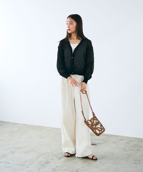 CROSS FUNCTION（クロスファンクション）の「《洗える》サマ美え シアーリブニットVネックカーディガン【CROSS FUNCTION/クロスファンクション】（カーディガン/ボレロ・レディース・モカ/ブラック・M/LL/L）」の9枚目の写真