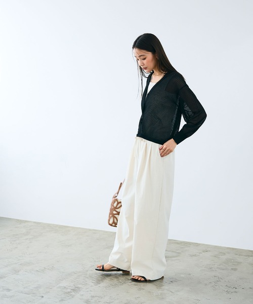 CROSS FUNCTION（クロスファンクション）の「《洗える》サマ美え シアーリブニットVネックカーディガン【CROSS FUNCTION/クロスファンクション】（カーディガン/ボレロ・レディース・モカ/ブラック・M/LL/L）」の14枚目の写真