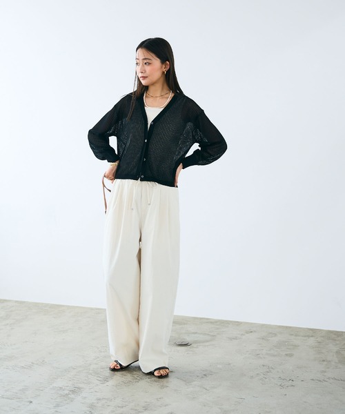 CROSS FUNCTION（クロスファンクション）の「《洗える》サマ美え シアーリブニットVネックカーディガン【CROSS FUNCTION/クロスファンクション】（カーディガン/ボレロ・レディース・モカ/ブラック・M/LL/L）」の11枚目の写真