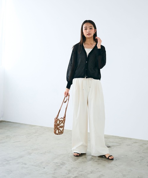 CROSS FUNCTION（クロスファンクション）の「《洗える》サマ美え シアーリブニットVネックカーディガン【CROSS FUNCTION/クロスファンクション】（カーディガン/ボレロ・レディース・モカ/ブラック・M/LL/L）」の10枚目の写真