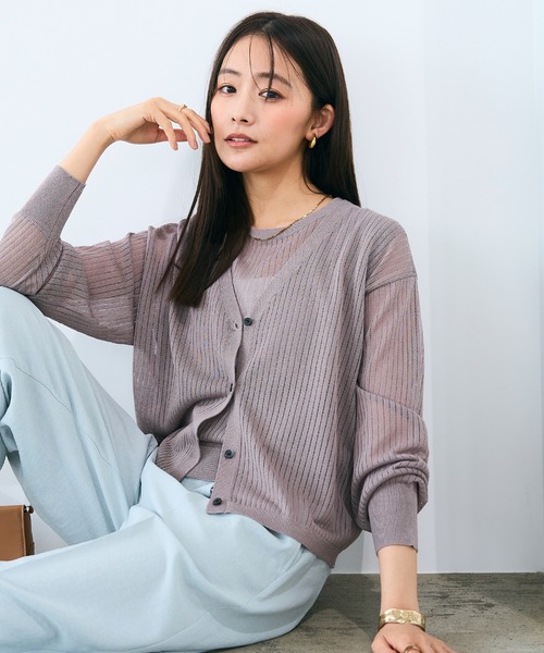 CROSS FUNCTION（クロスファンクション）の「《洗える》サマ美え シアーリブニットVネックカーディガン【CROSS FUNCTION/クロスファンクション】（カーディガン/ボレロ・レディース・モカ/ブラック・M/LL/L）」の17枚目の写真