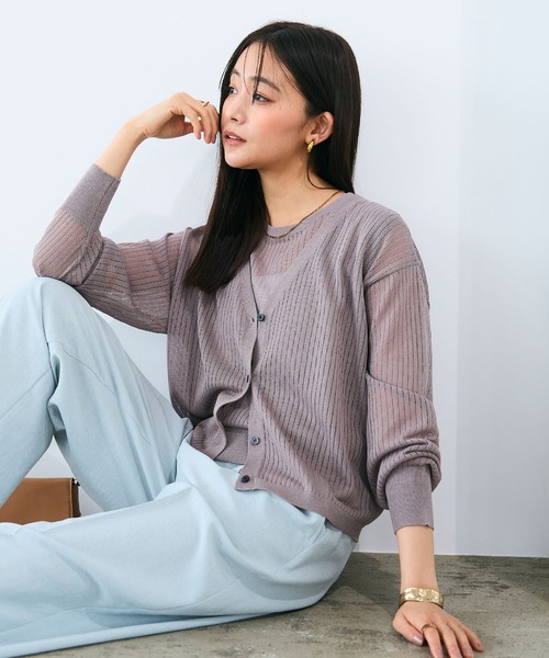 CROSS FUNCTION（クロスファンクション）の「《洗える》サマ美え シアーリブニットVネックカーディガン【CROSS FUNCTION/クロスファンクション】（カーディガン/ボレロ・レディース・モカ/ブラック・M/LL/L）」の18枚目の写真