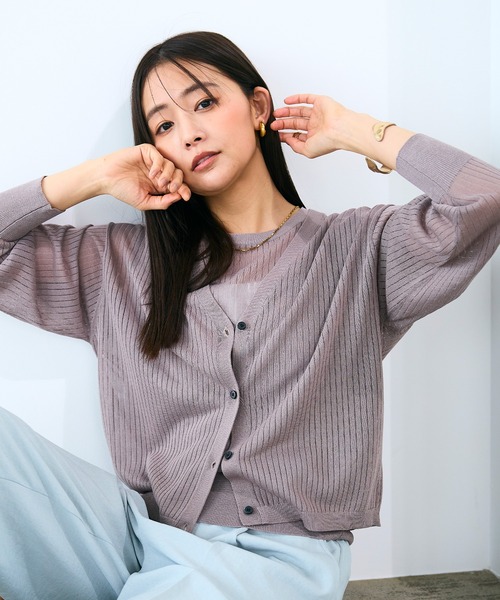 CROSS FUNCTION（クロスファンクション）の「《洗える》サマ美え シアーリブニットVネックカーディガン【CROSS FUNCTION/クロスファンクション】（カーディガン/ボレロ・レディース・モカ/ブラック・M/LL/L）」の19枚目の写真