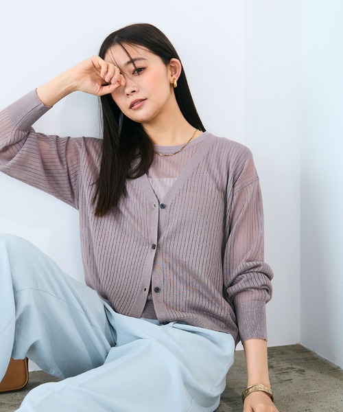 CROSS FUNCTION（クロスファンクション）の「《洗える》サマ美え シアーリブニットVネックカーディガン【CROSS FUNCTION/クロスファンクション】（カーディガン/ボレロ・レディース・モカ/ブラック・M/LL/L）」の20枚目の写真