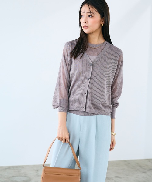 CROSS FUNCTION（クロスファンクション）の「《洗える》サマ美え シアーリブニットVネックカーディガン【CROSS FUNCTION/クロスファンクション】（カーディガン/ボレロ・レディース・モカ/ブラック・M/LL/L）」の15枚目の写真