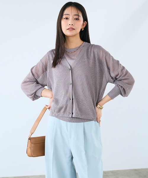 CROSS FUNCTION（クロスファンクション）の「《洗える》サマ美え シアーリブニットVネックカーディガン【CROSS FUNCTION/クロスファンクション】（カーディガン/ボレロ・レディース・モカ/ブラック・M/LL/L）」の16枚目の写真