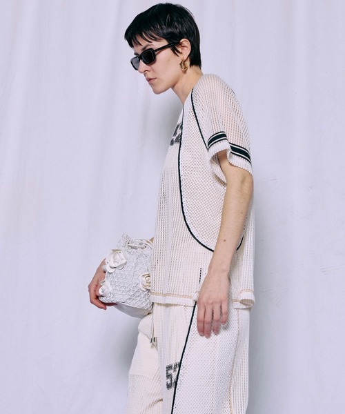 ♡新品タグ付♡　アパルトモン　Mesh Knit 　ホワイト　メッシュ　24SS キラキラメッシュニット/MAJESTIC LEGON(マジェスティックレゴン