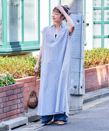 インド ボイル襟付き スキッパーワンピース＜インナーキャミワンピース付き＞