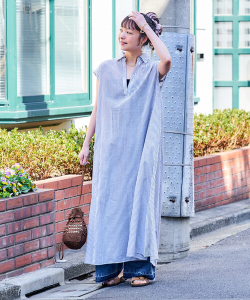 セール】インド ボイル襟付き スキッパーワンピース＜インナーキャミ
