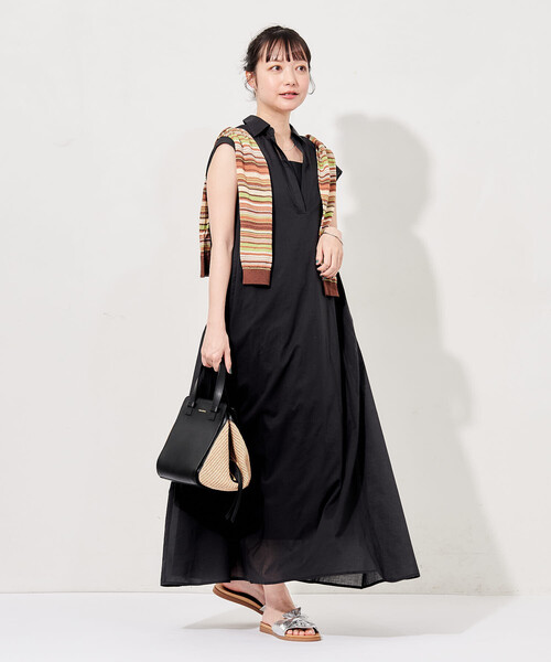 FREAK'S STORE(フリークスストア)の「インド ボイル襟付き スキッパーワンピース<インナーキャミワンピース付き>(ワンピース・レディース・ラベンダー/チャコール/ブラウン/ブラック・フリ-)」の2枚目の写真